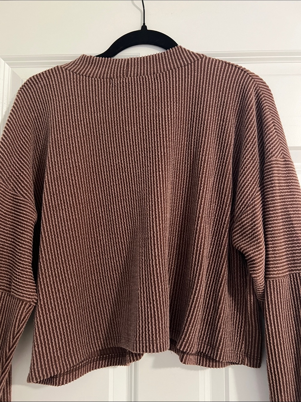 Altar'd State Cropped Ribbed Button-Front Cardigan — Brown - Picture 5 of 6